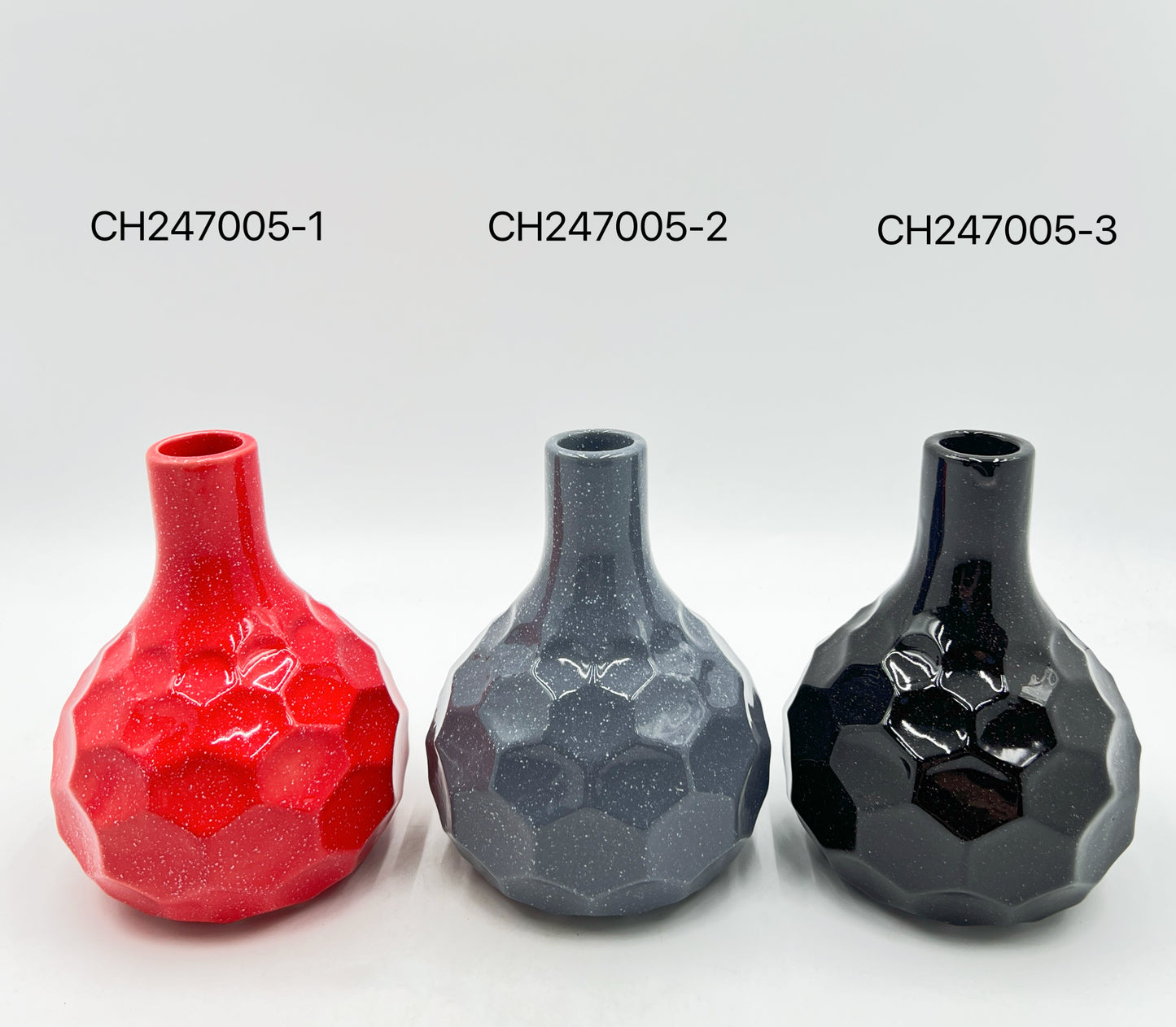 Textured Geometric Ceramic Vase Set