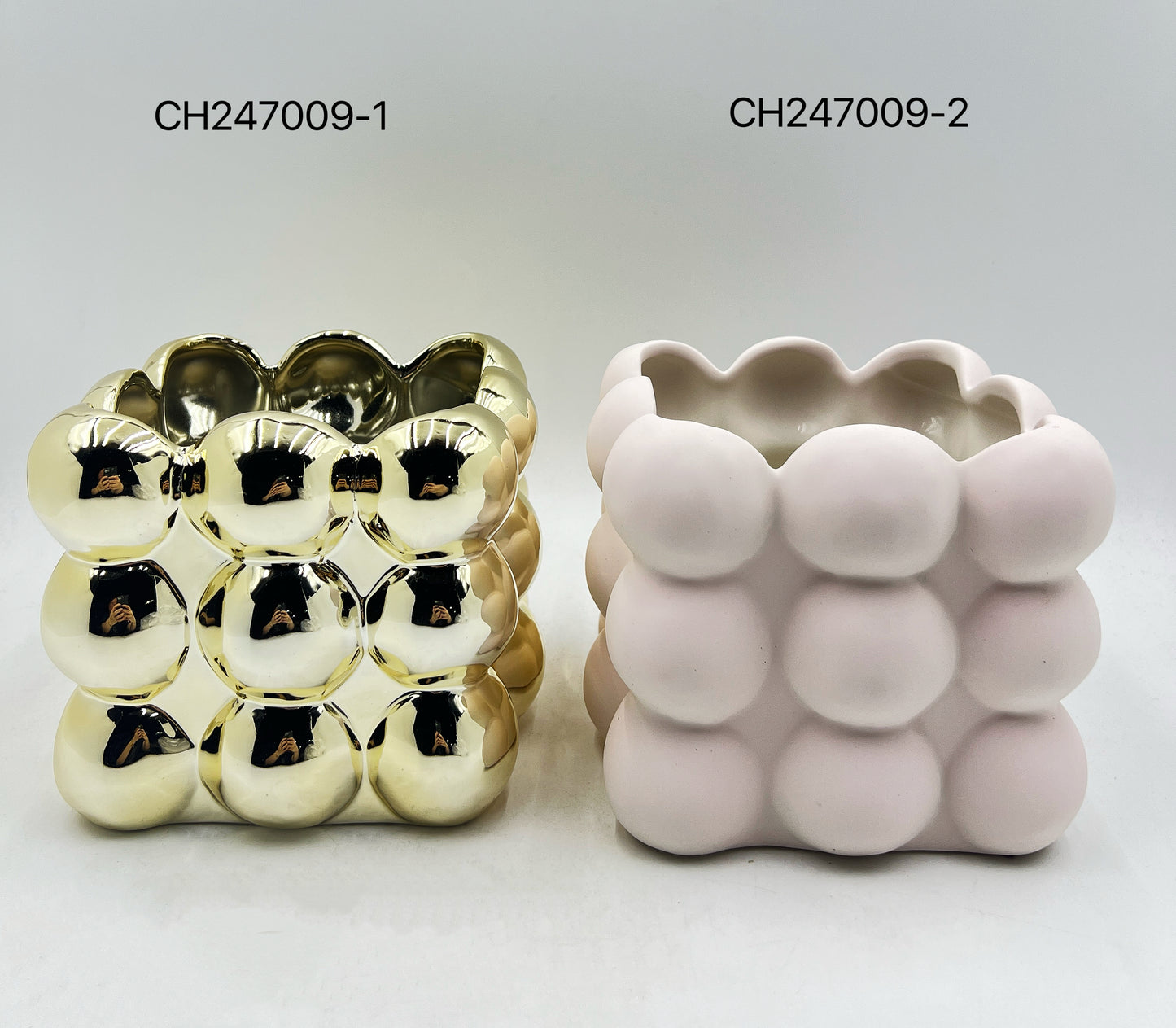 Square Bubble Design Pots - Electroplated and Matte Finish