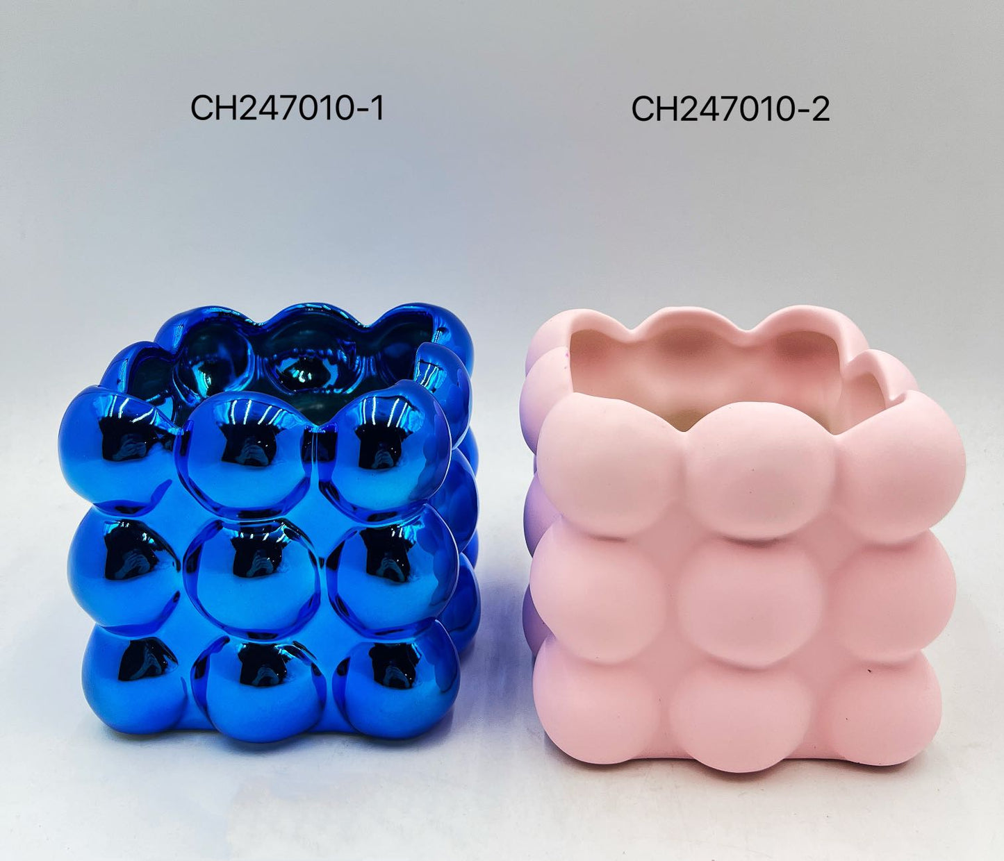Square Bubble Pots - Electroplated Blue & Matte Pink Finish