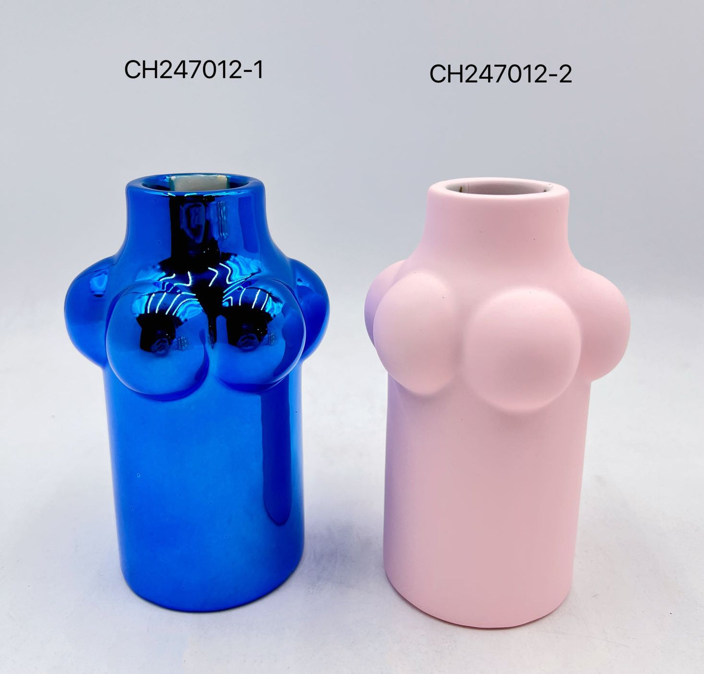 Contemporary Sculptural Vases - Blue Chrome & Soft Pink Finish