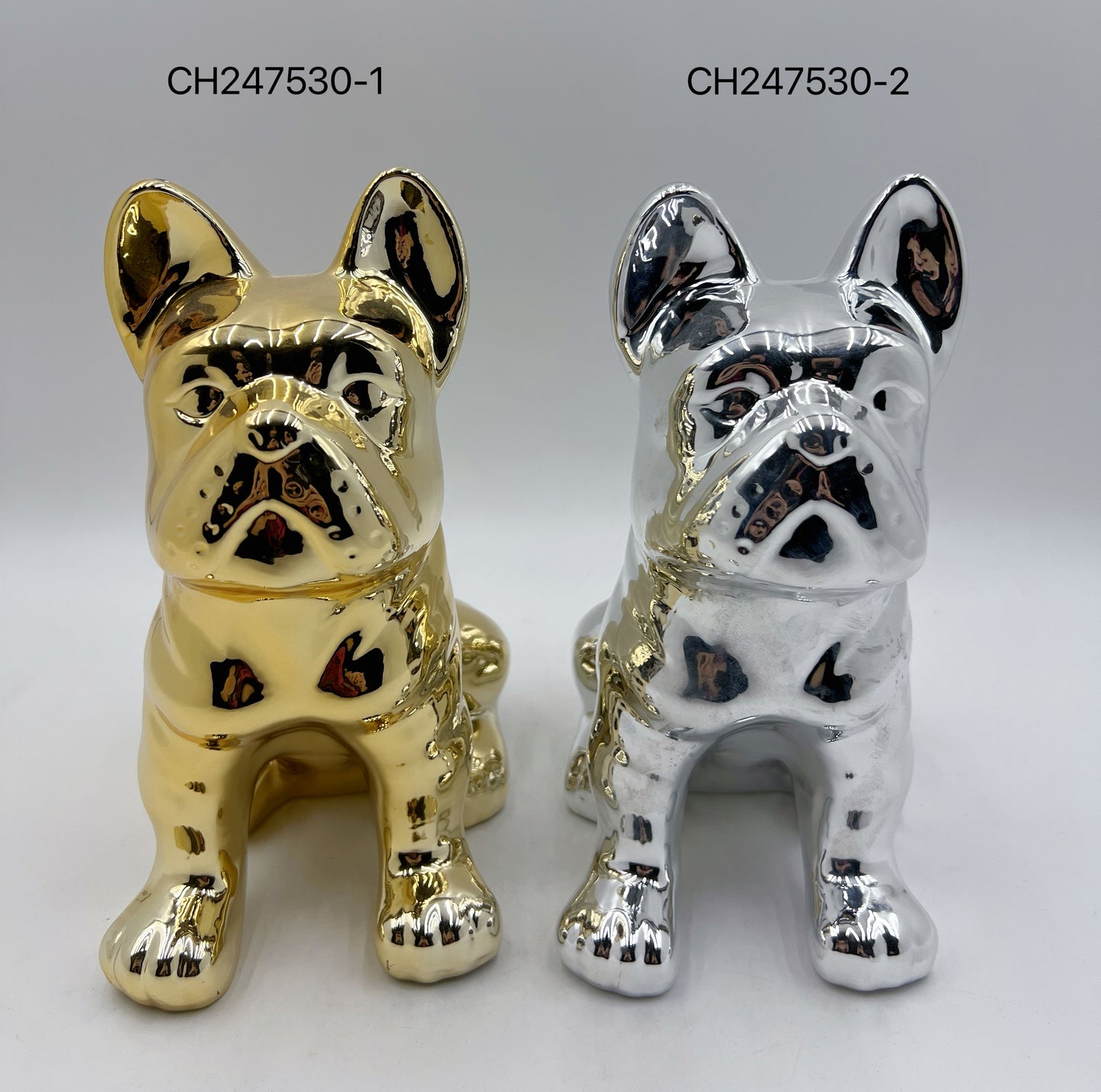 Electroplated French Bulldog Figurines - Gold and Silver