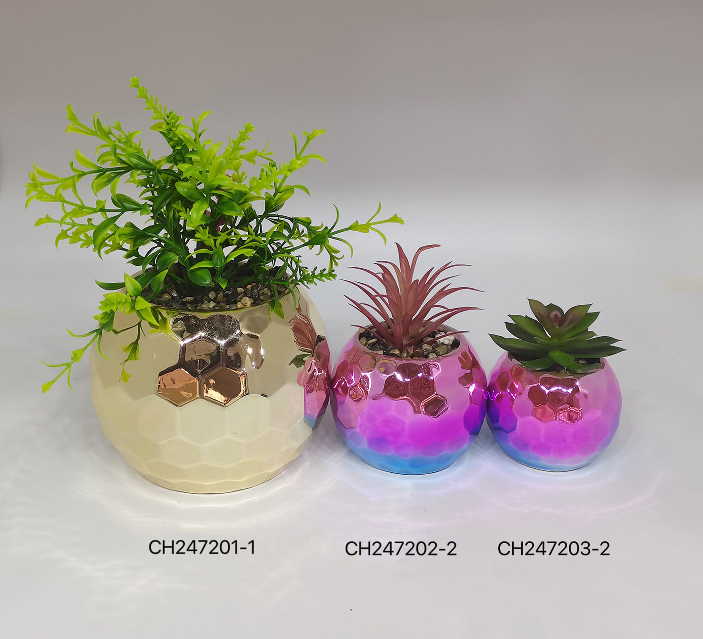 Hexagonal Ceramic Planters Set - Metallic and Gradient Finish