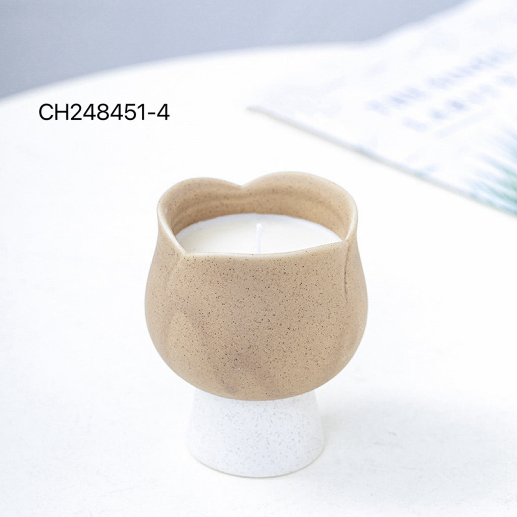 Rose Shaped Ceramic Candle Jar with Pedestal - 4 Color Variants