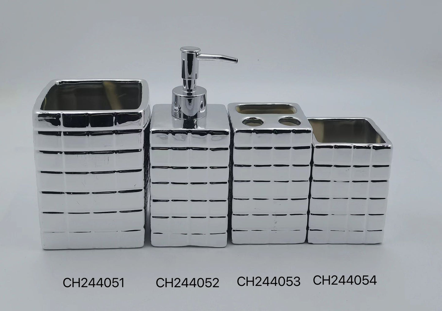 Chrome Bathroom Accessory Set with Textured Pattern