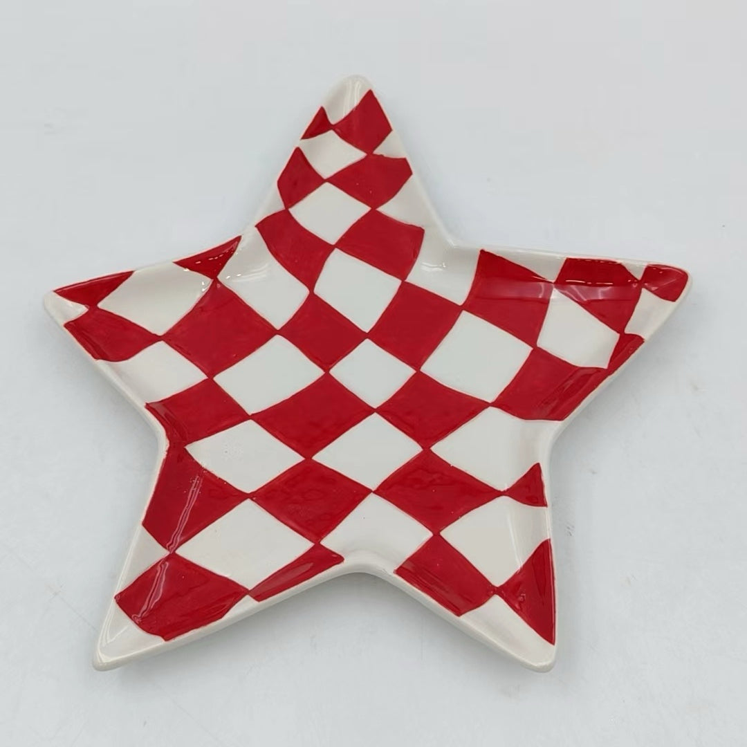 Checkerboard Star Holiday Plates