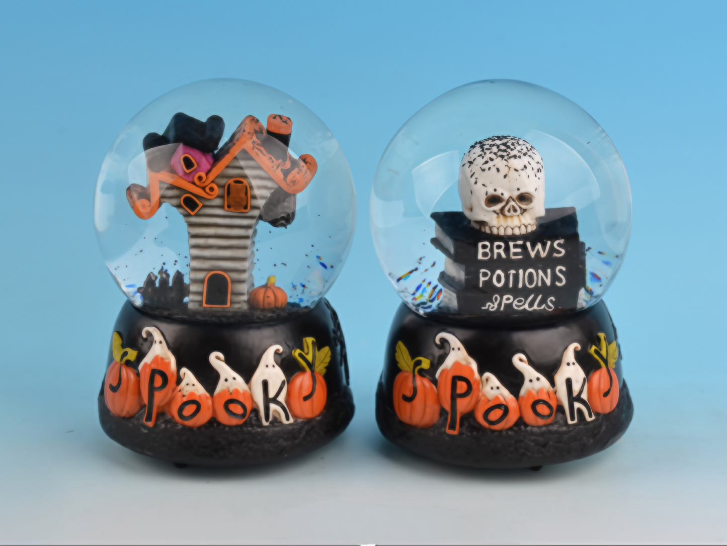 Spooky Halloween Snow Globe Set: Haunted House and Skull Magic