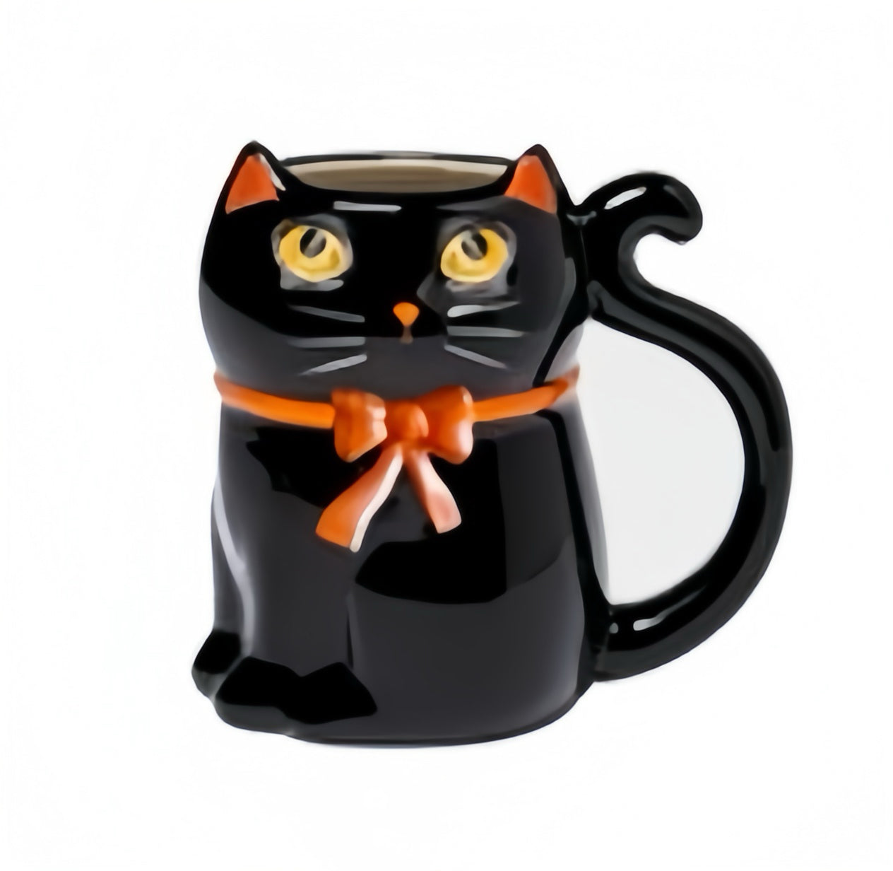 Elegant Black Cat Mug with Bow Tie Charm