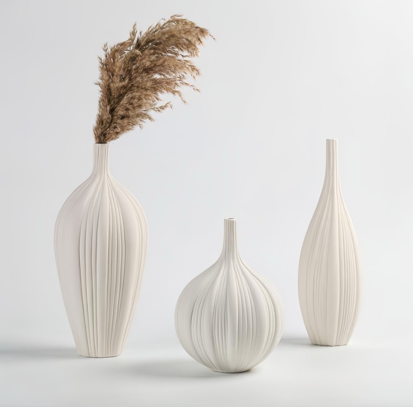 Textured Pleated Ceramic Vase Trio