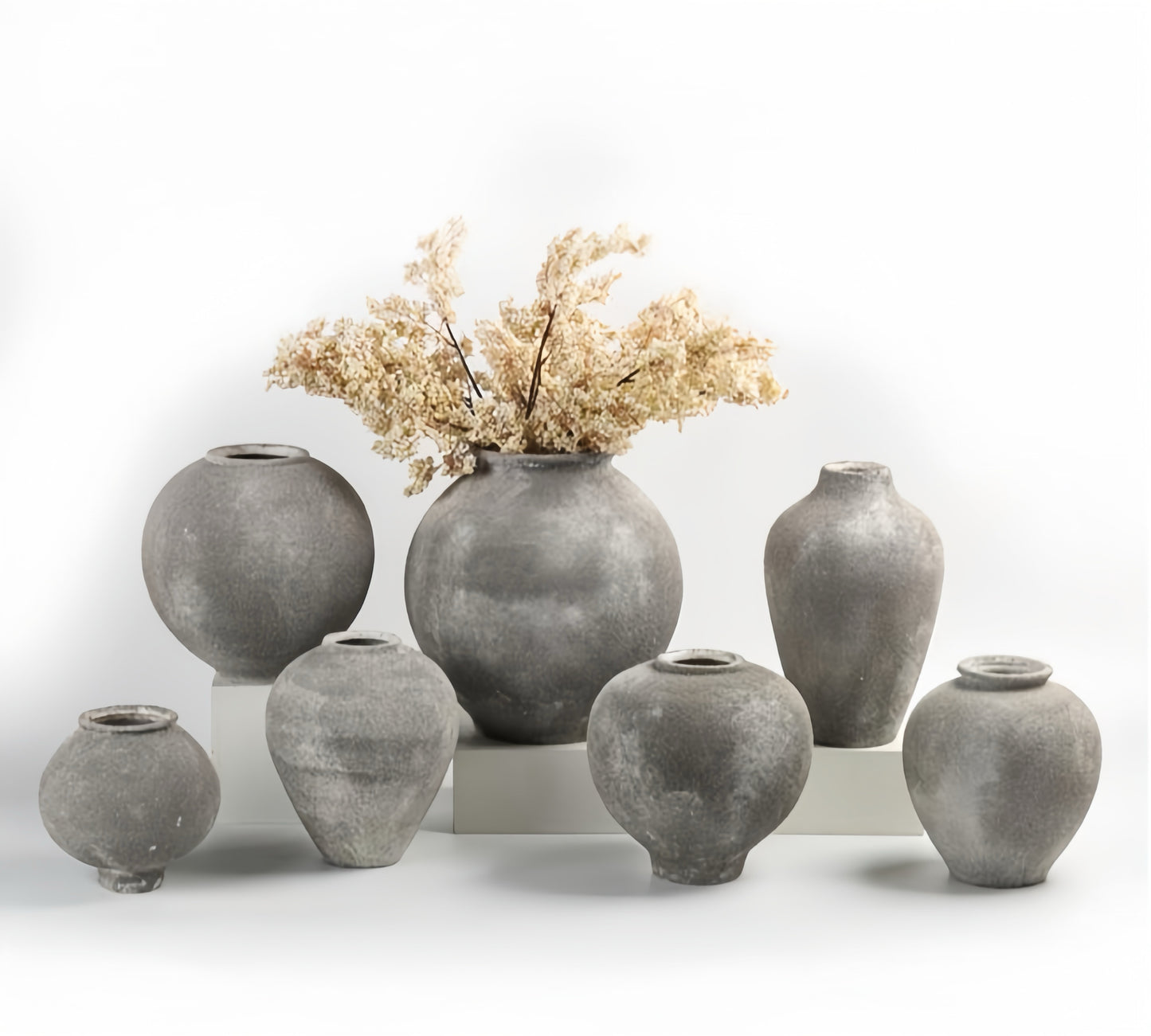 Rustic Gray Textured Ceramic Vase Collection