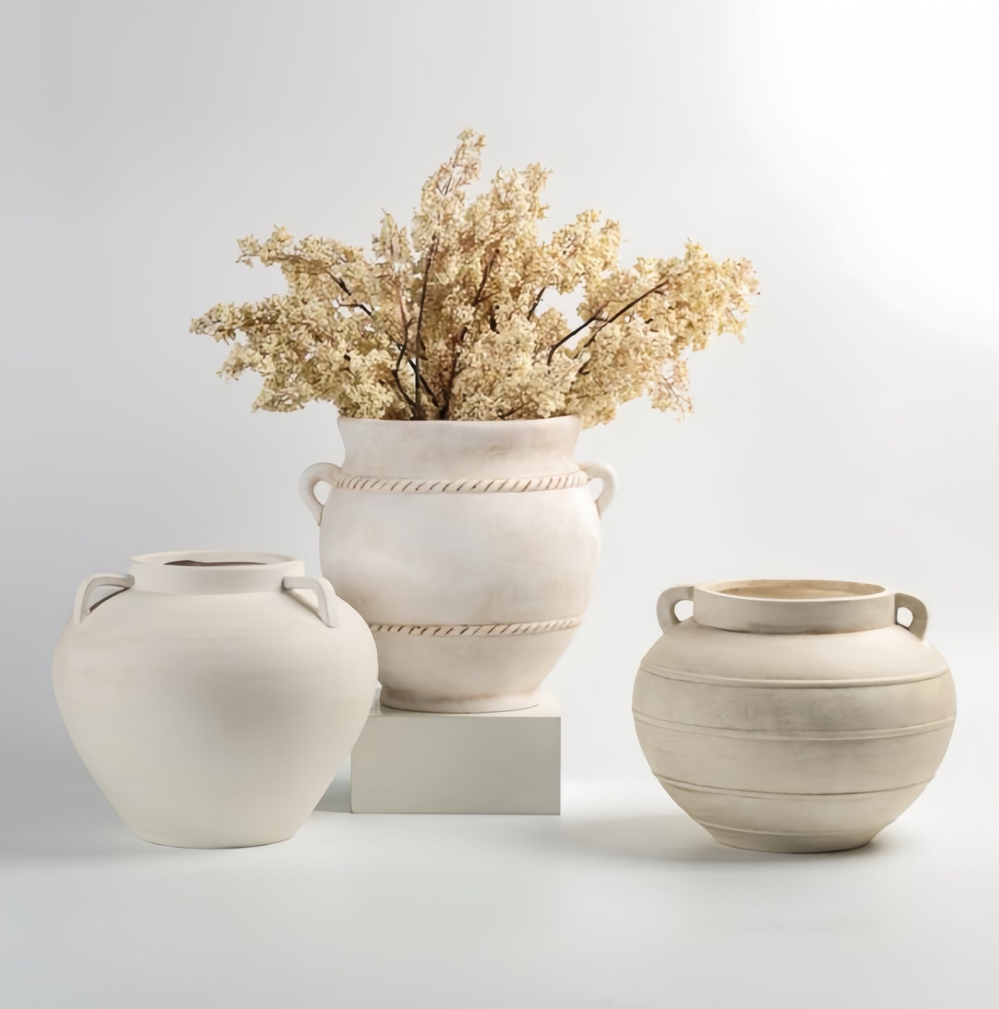 Rustic Handled Ceramic Vase Trio