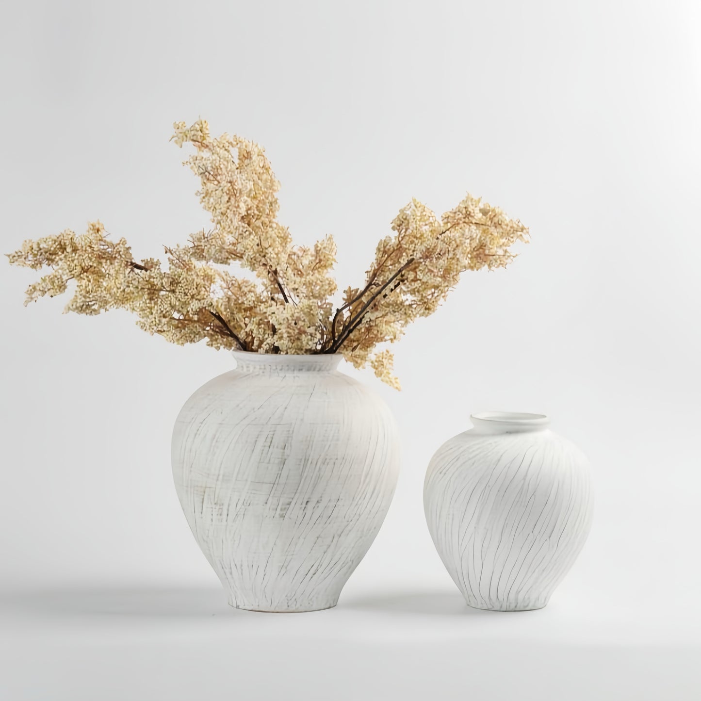Rustic Whitewashed Ceramic Vase Duo