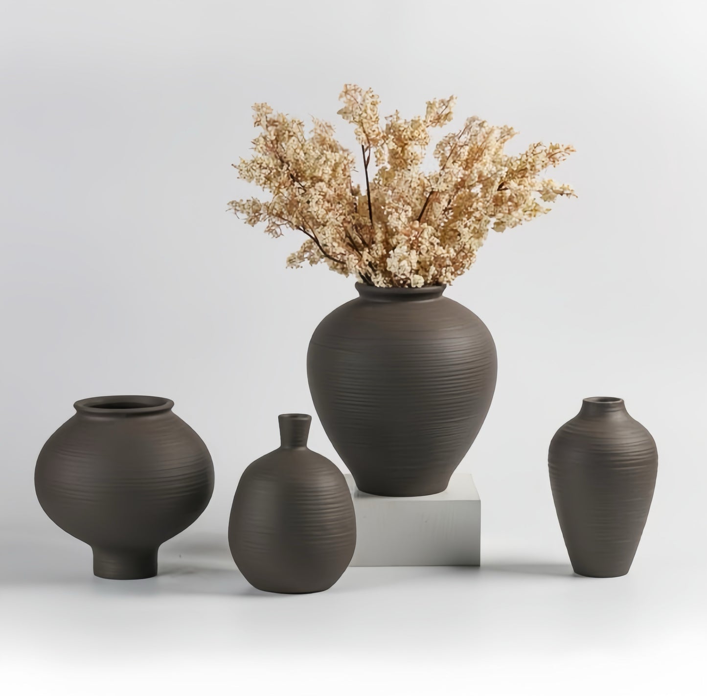 Rustic Matte Earth-Toned Ceramic Vase Set