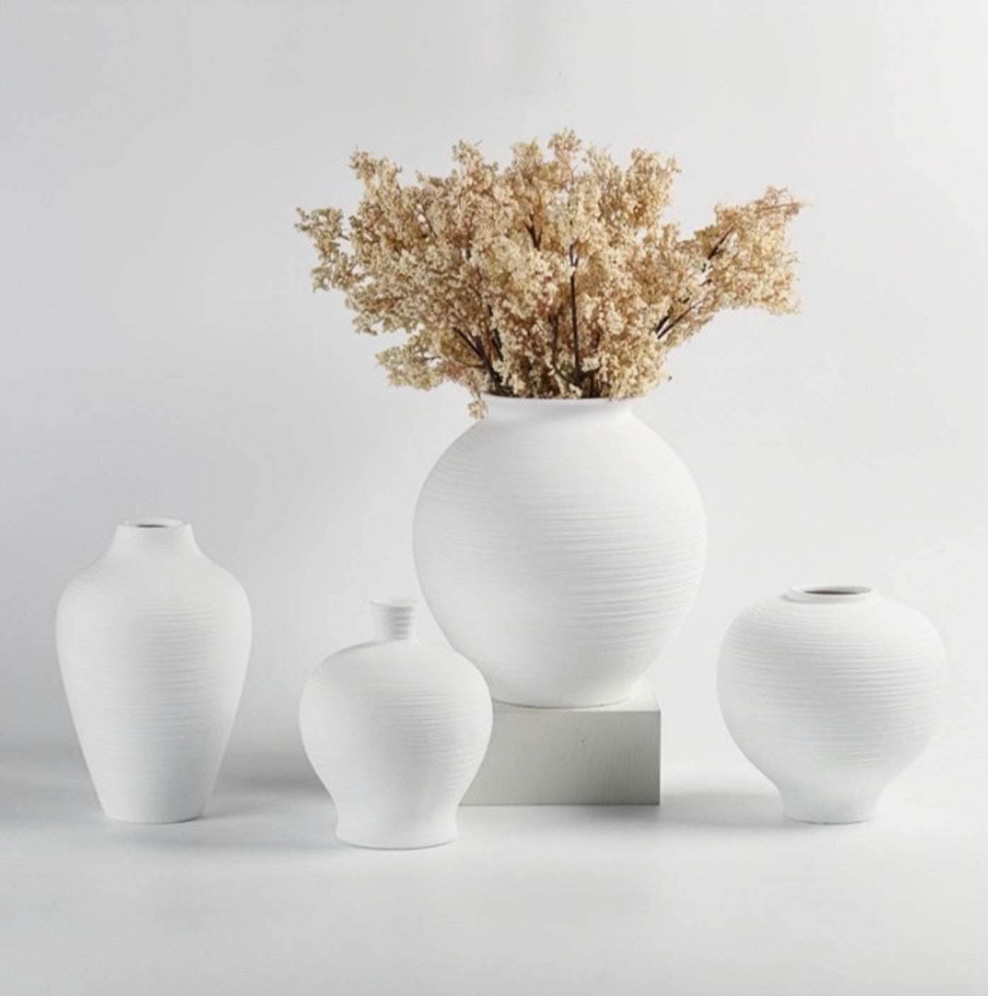 Rustic Minimalist White Textured Vase Collection