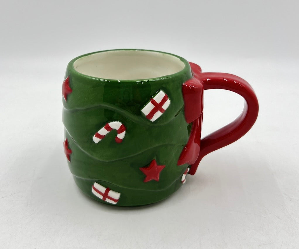 Christmas Cheer Tree Mug with Candy Cane Accents