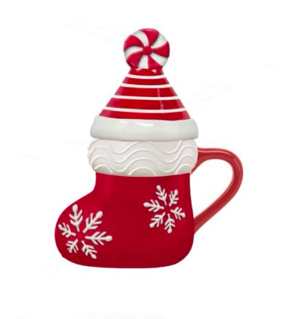 Festive Stocking Mug with Peppermint Swirl Lid