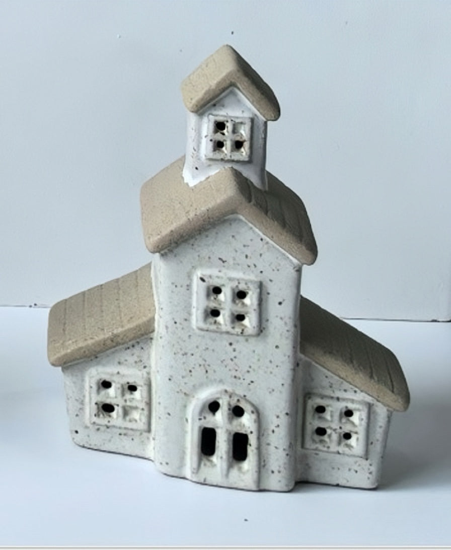 Rustic Ceramic Church with LED Light