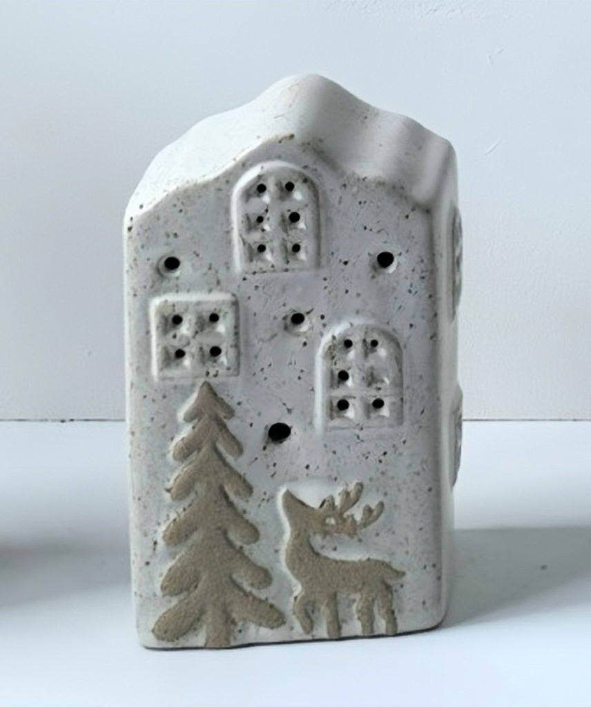 Frosted Forest Reindeer Ceramic House with LED Light