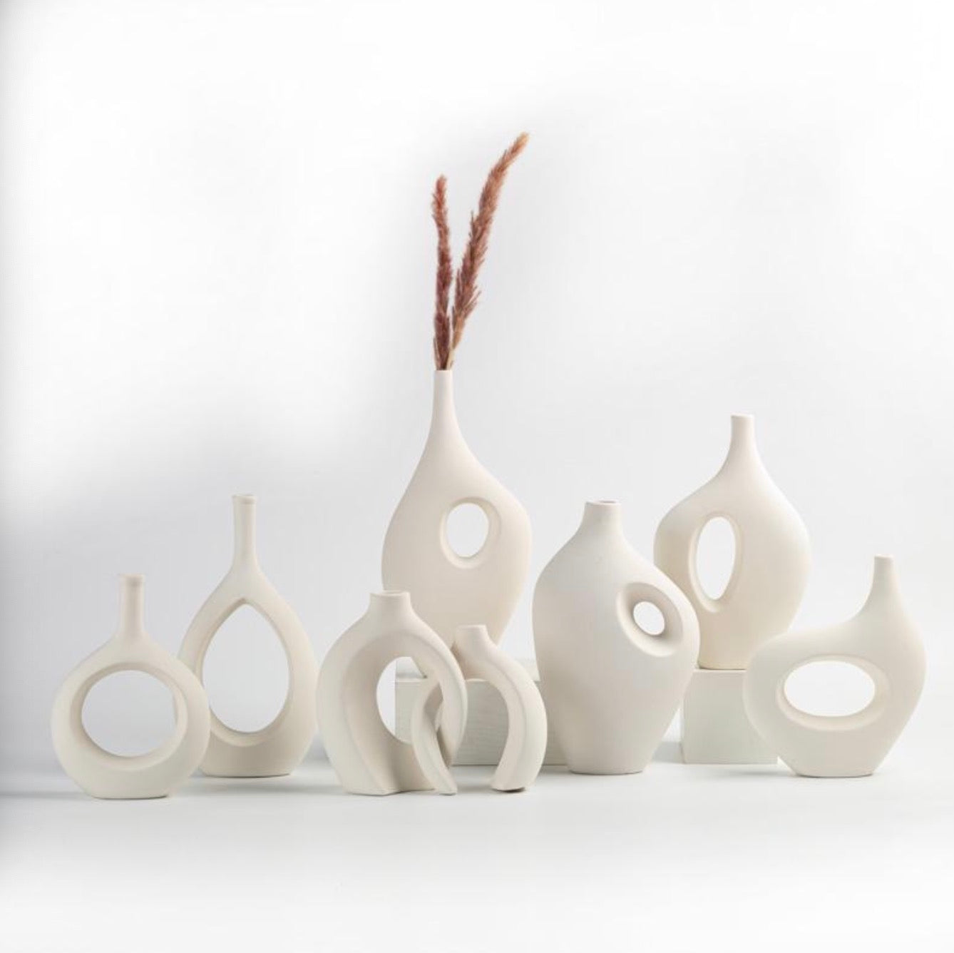 Modern Abstract Hollow Ceramic Vase Set