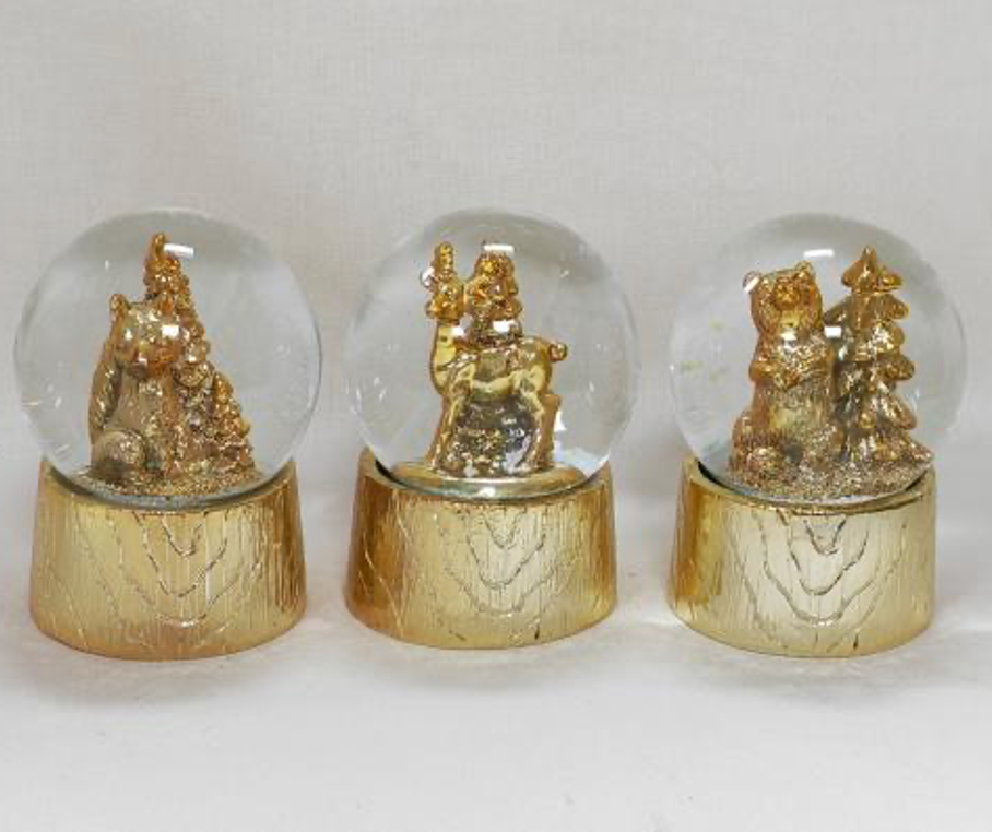 Elegant Gold Animal Snow Globes with Woodland Design