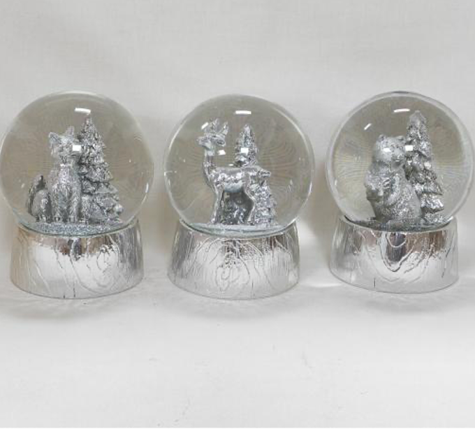 Silver-Finish Snow Globe with Christmas Tree Design