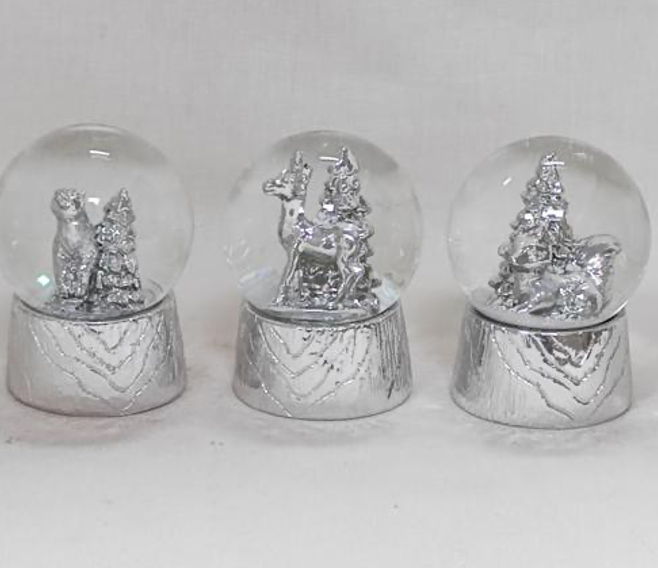 Silver Polyresin Snow Globe with Glitter Base