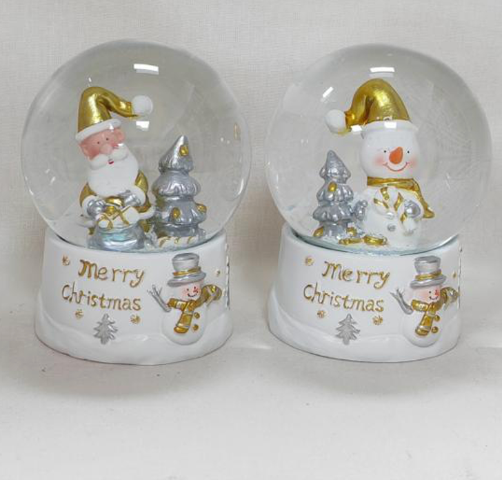 Snow Globe with Winter Scene and Santa and Snowman Figurine