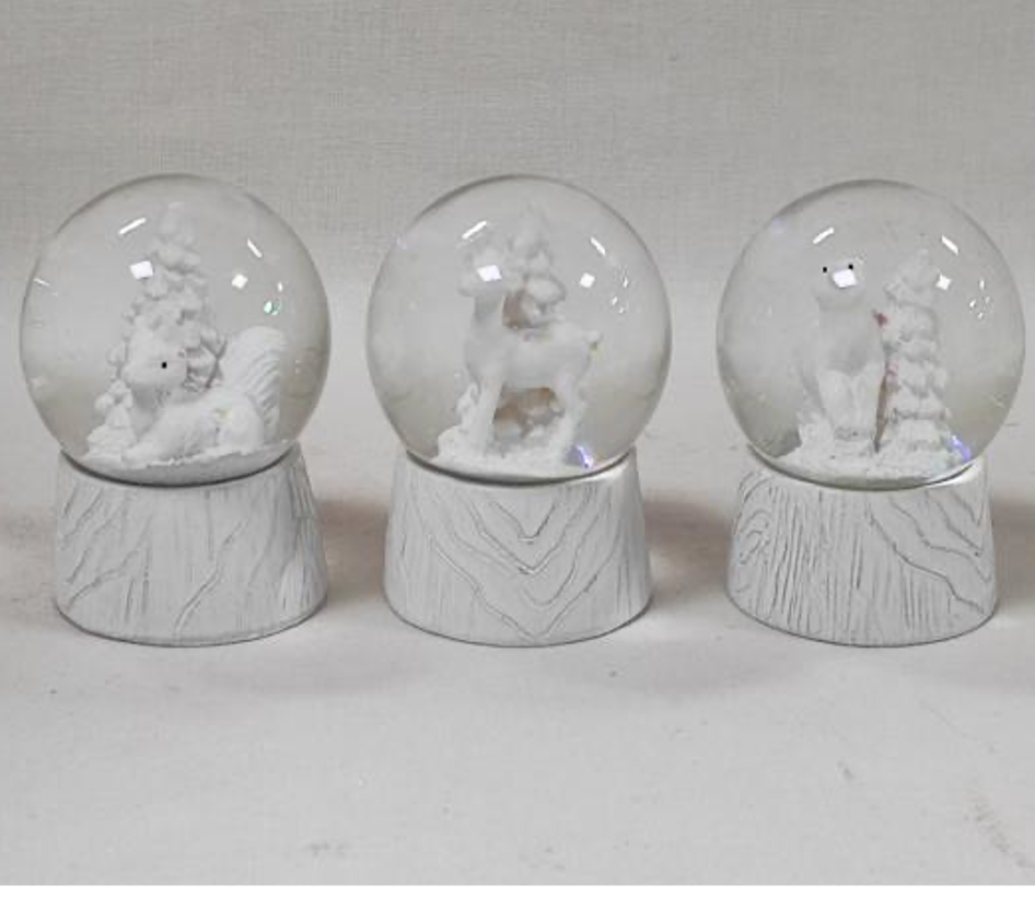 Christmas Snow Globe with Animal and Pine Tree