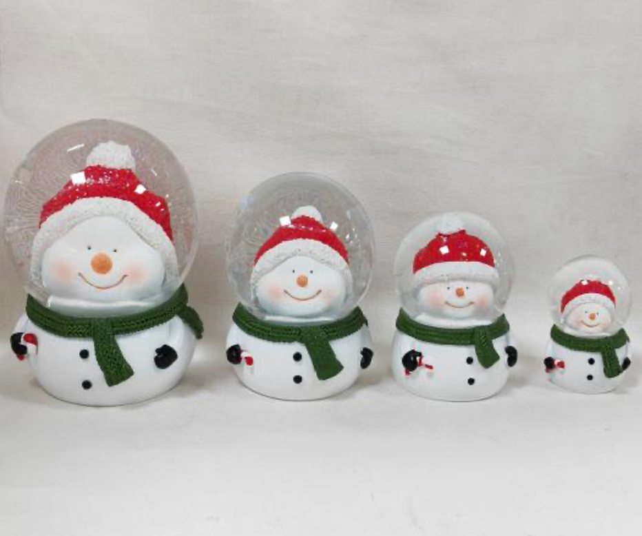 Snowman Snow Globe Figurines with Green Scarves