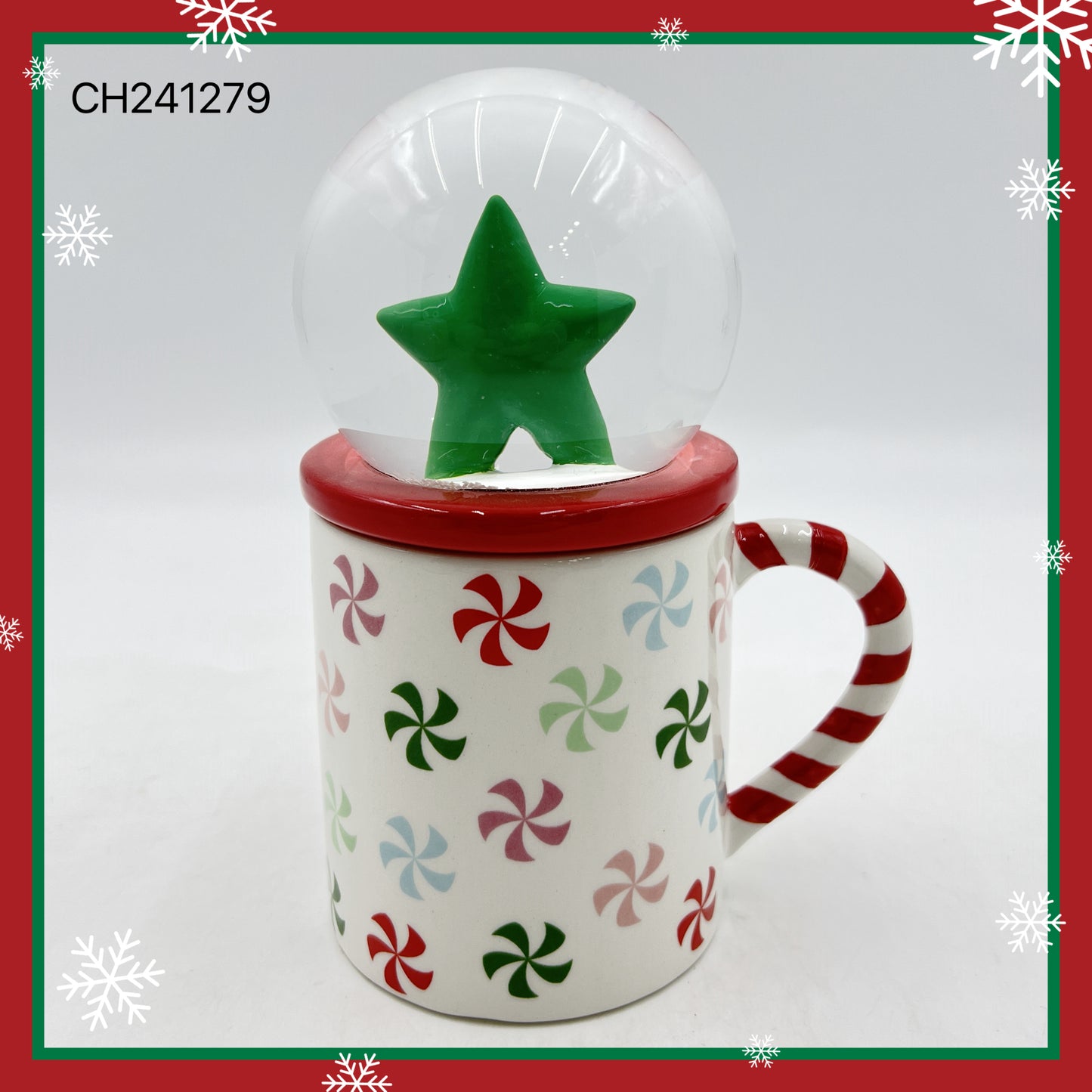 Peppermint Twist Snow Globe Mug with Green Star