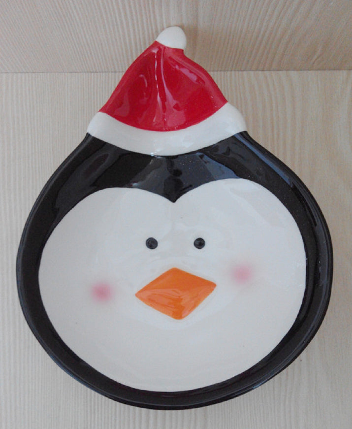 Festive Ceramic Penguin Plate