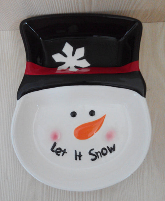 "Let It Snow" Snowman Ceramic Plate