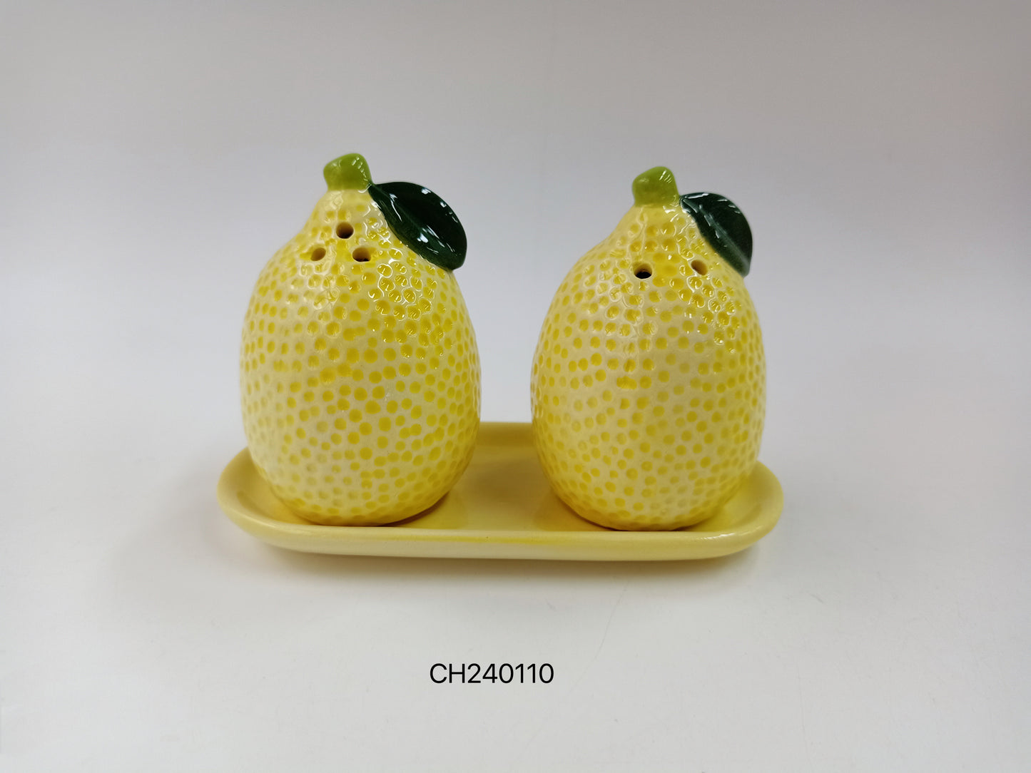 Lemon Ceramic Salt and Pepper Shaker Set with Tray