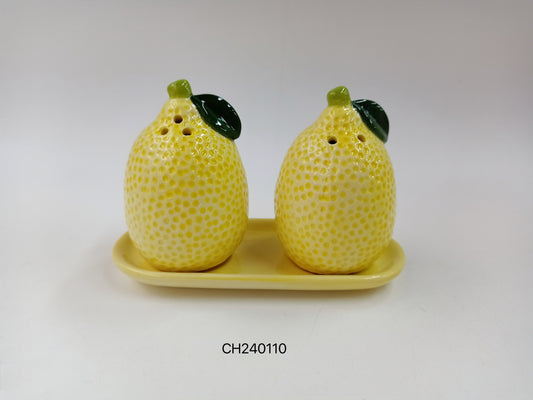 Lemon Ceramic Salt and Pepper Shaker Set with Tray
