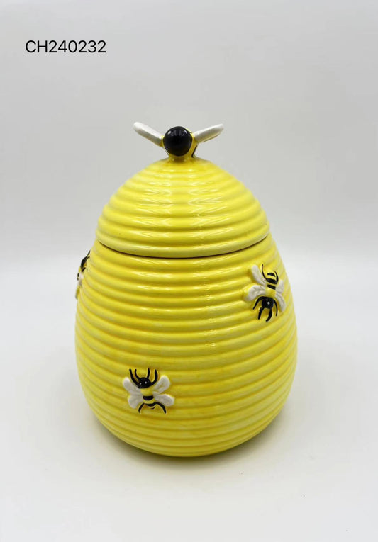 Ceramic Honey Bee Themed Container with Lid