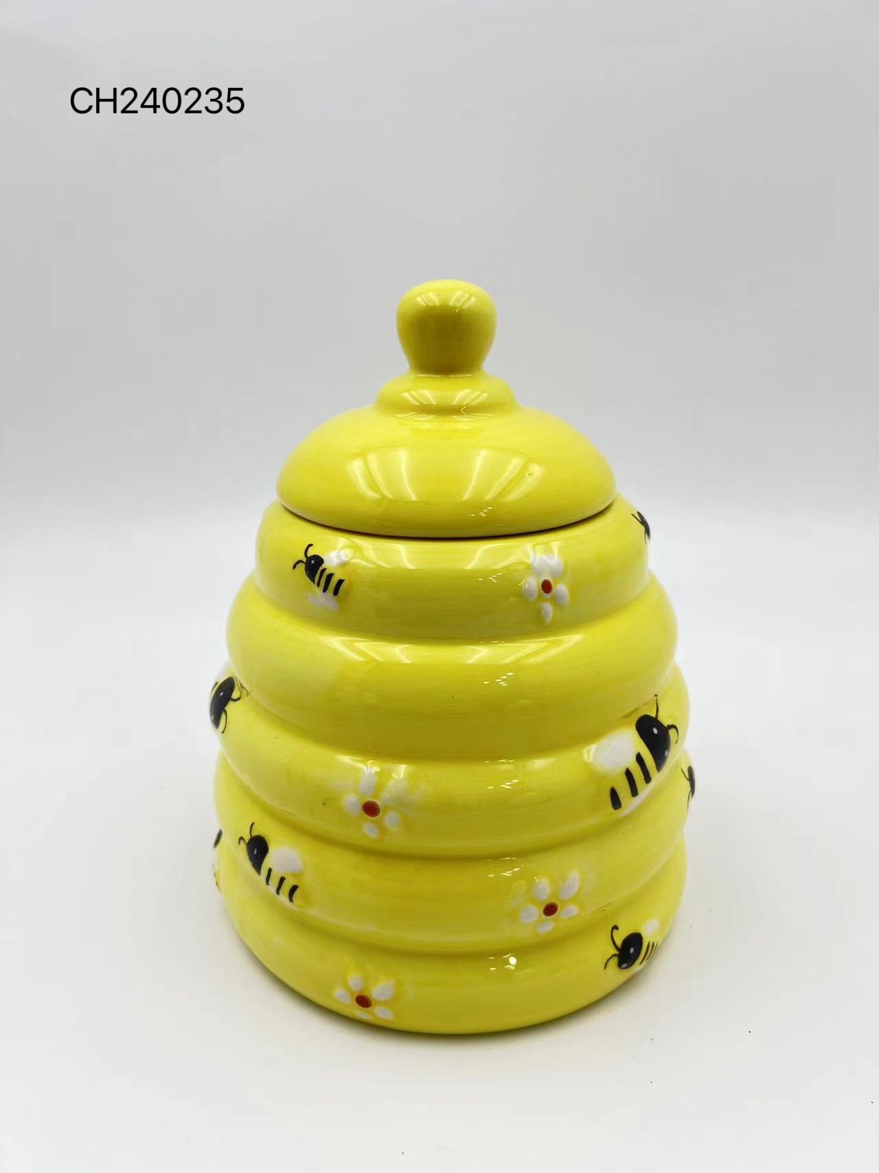Ceramic Beehive Jar with Lid - Decorative Storage