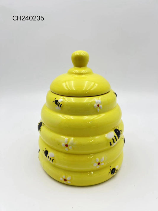 Ceramic Beehive Jar with Lid - Decorative Storage