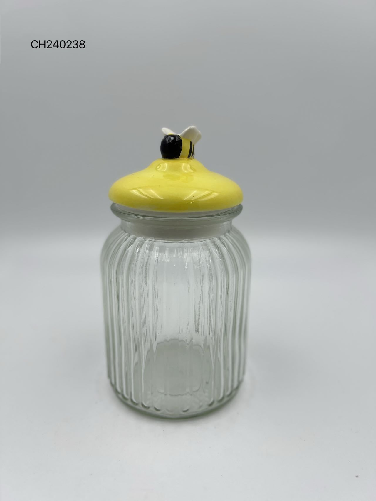 Bee-Themed Glass Jar with Ceramic Lid