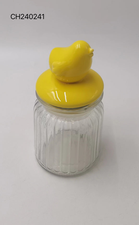 Glass Jar with Yellow Bird Lid – Adorable Kitchen Storage