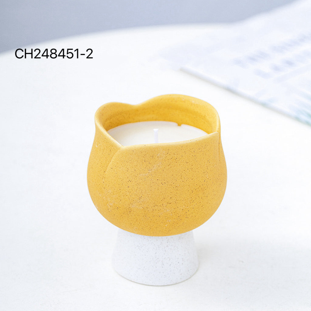 Rose Shaped Ceramic Candle Jar with Pedestal - 4 Color Variants