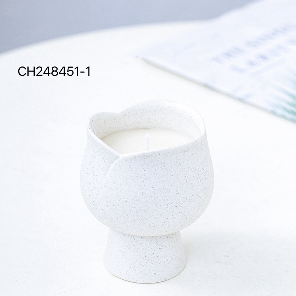Rose Shaped Ceramic Candle Jar with Pedestal - 4 Color Variants