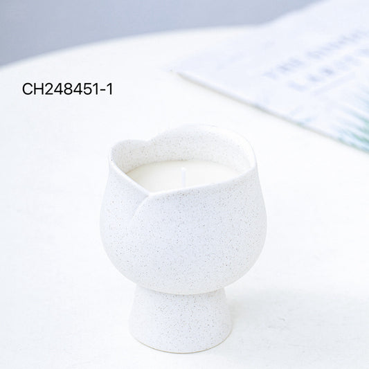 Rose Shaped Ceramic Candle Jar with Pedestal - 4 Color Variants