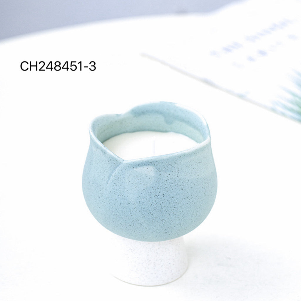 Rose Shaped Ceramic Candle Jar with Pedestal - 4 Color Variants