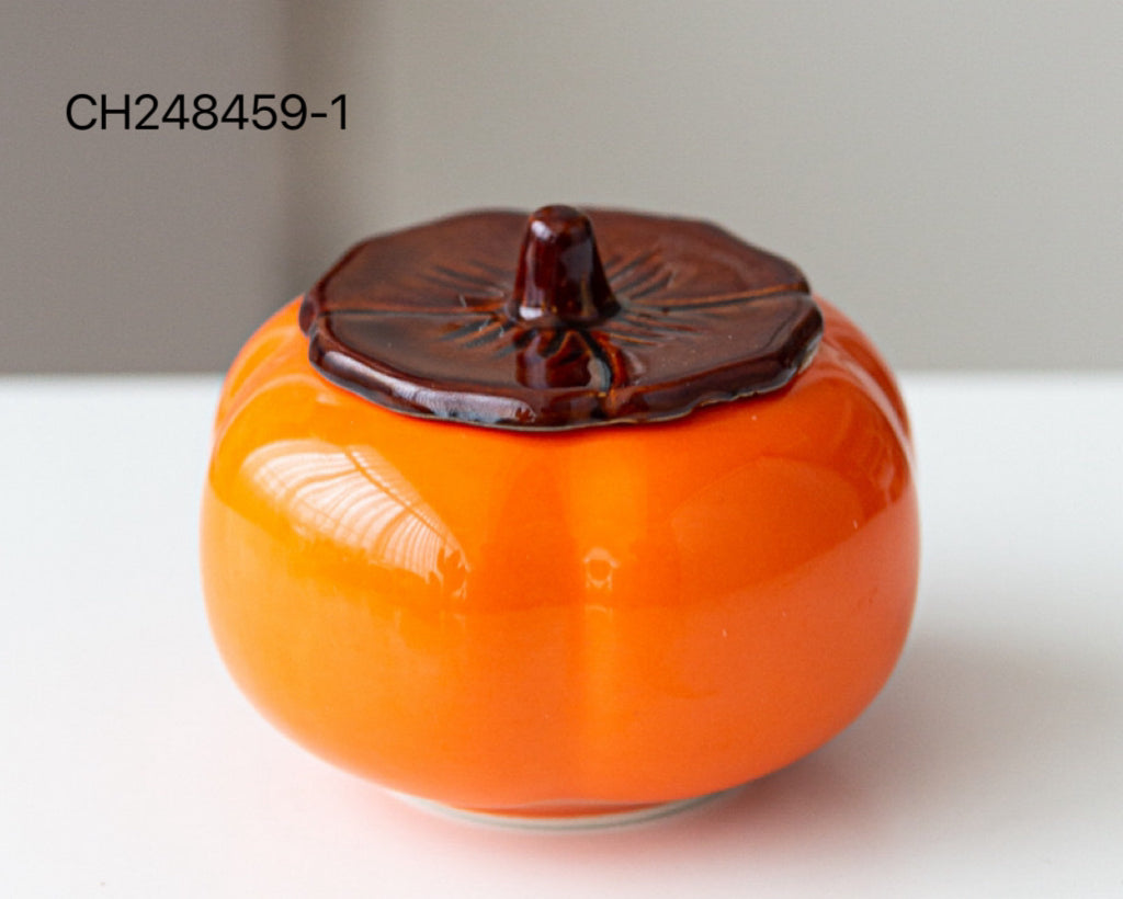 Pumpkin-Shaped Ceramic Candle Vessel with Lid