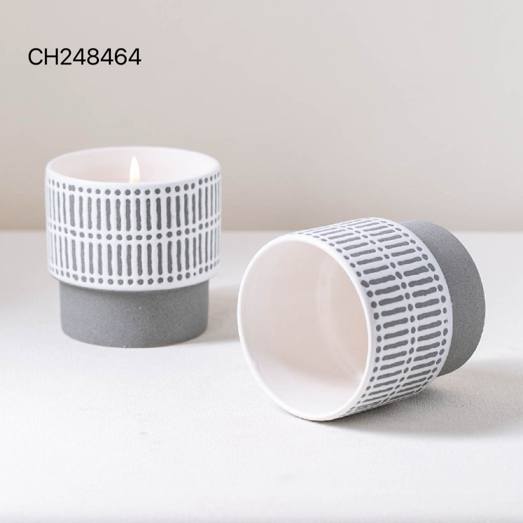 Modern Ceramic Candle Vessel with Patterned Design