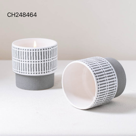 Modern Ceramic Candle Vessel with Patterned Design