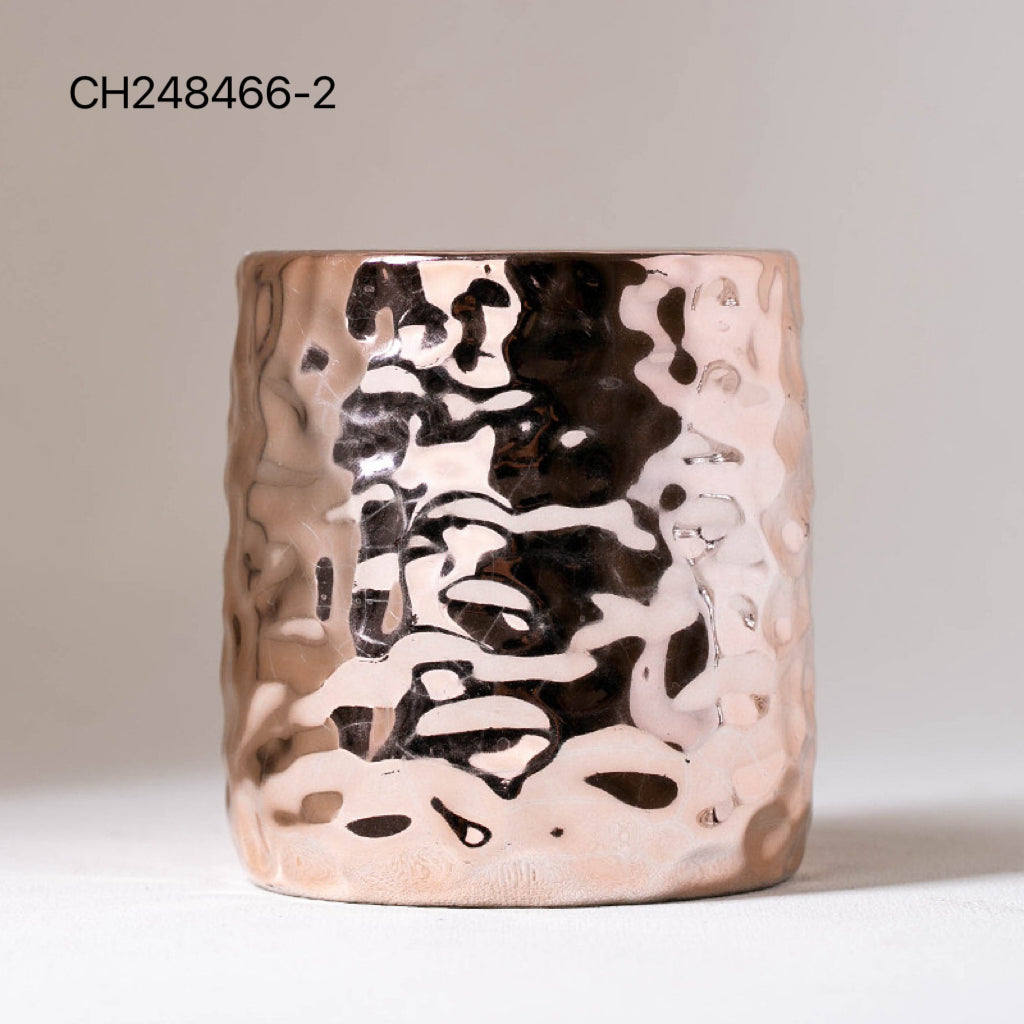Ceramic Candle Vessel with Hammered Metallic Finish