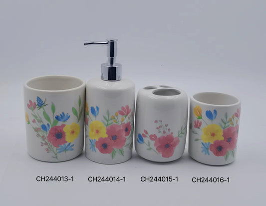 Floral Ceramic Bathroom Accessory Set