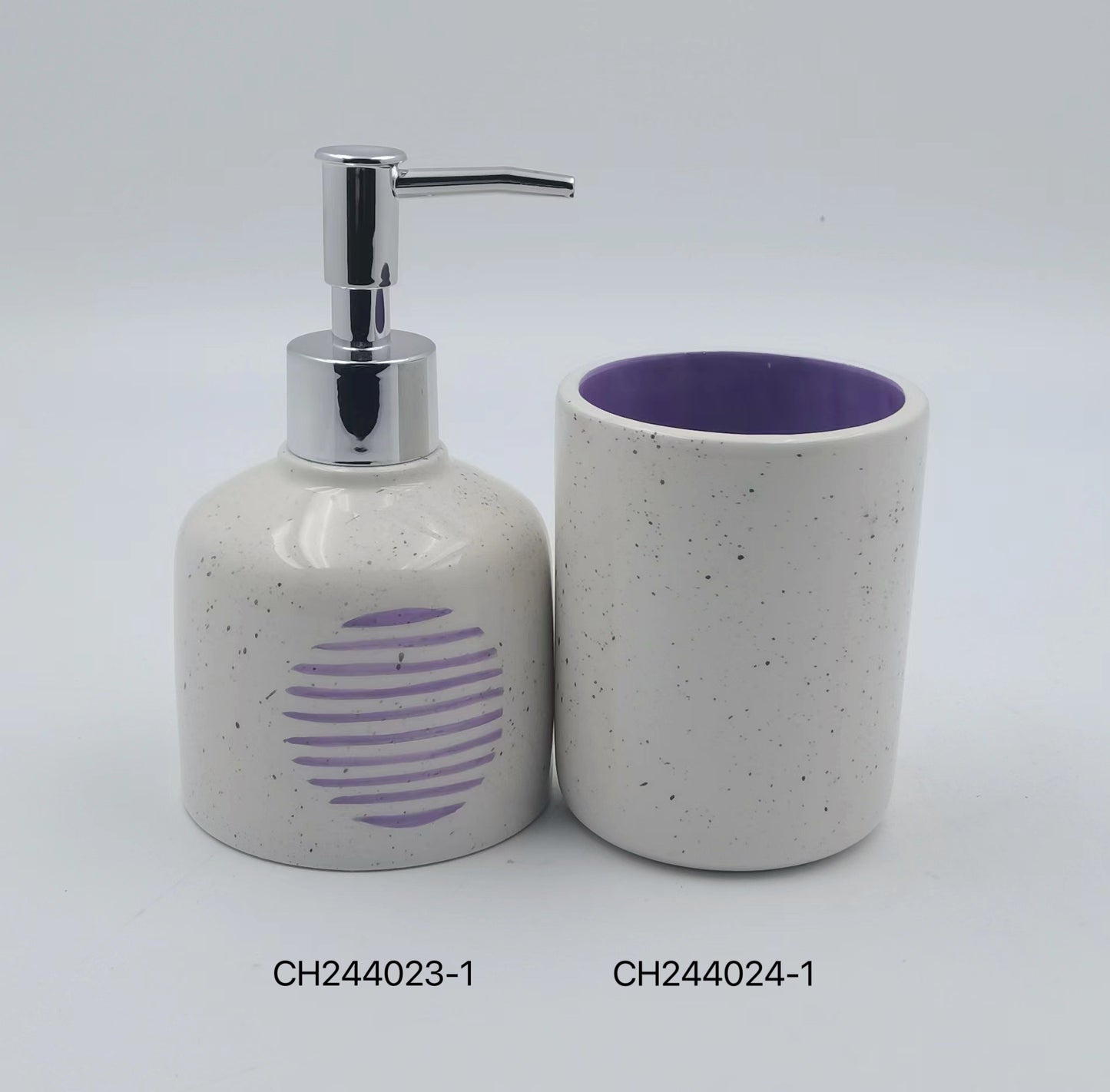 Speckled Ceramic Bathroom Soap Dispenser & Cup Set (Various Colors)