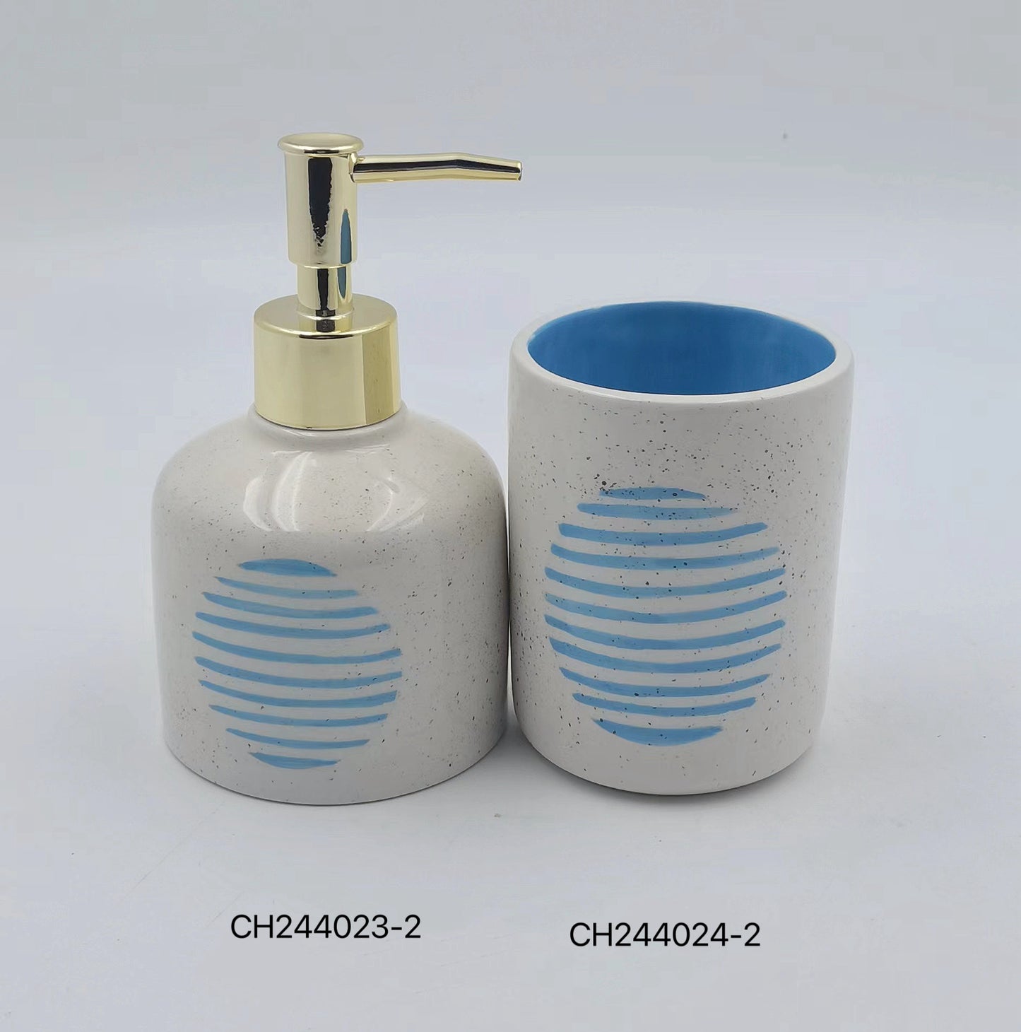 Speckled Ceramic Bathroom Soap Dispenser & Cup Set (Various Colors)