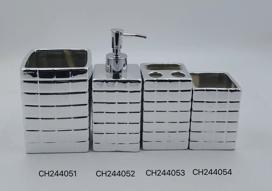 Chrome Bathroom Accessory Set with Textured Pattern